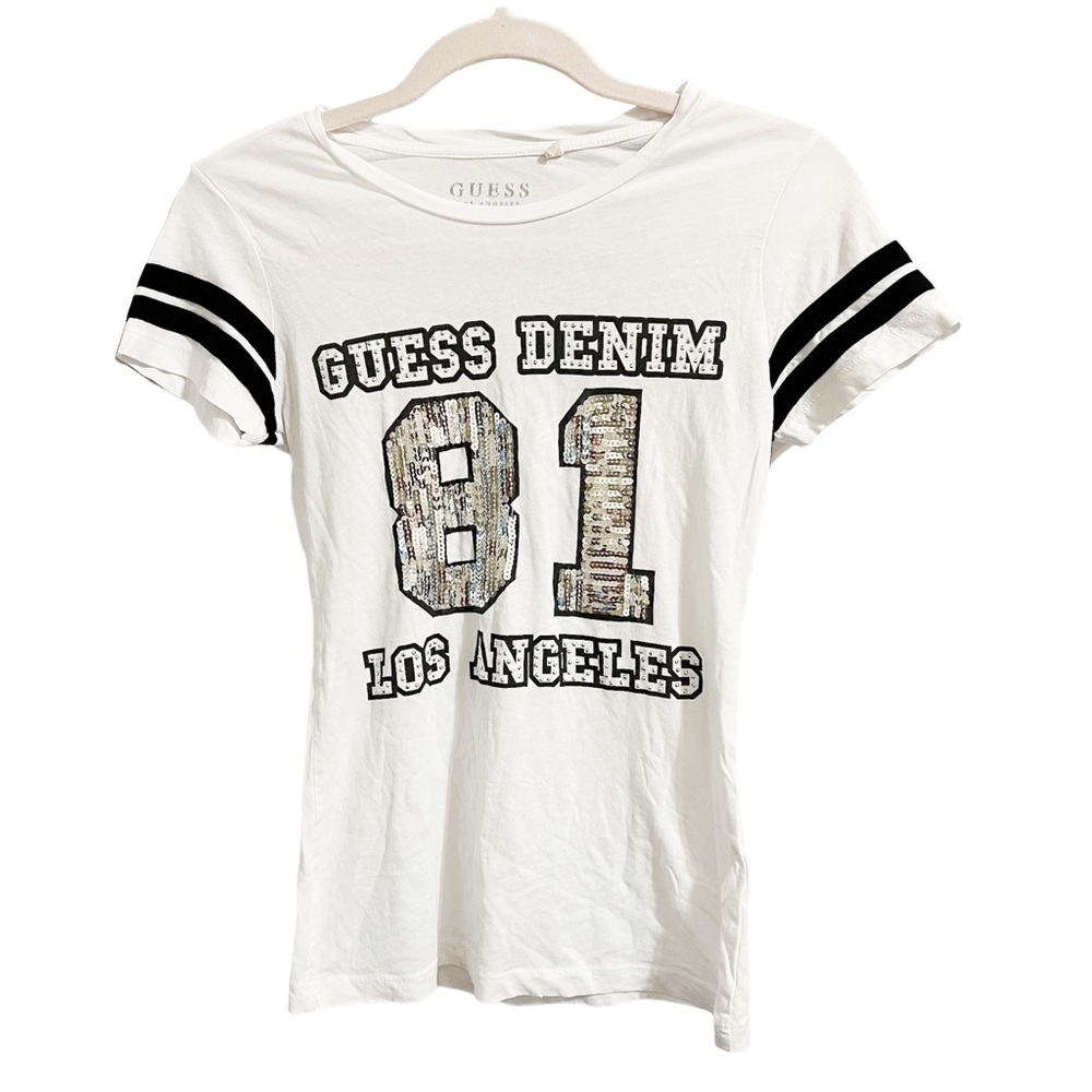 🌟Guess🌟Women’s White Glitter Logo T-shirt Size S